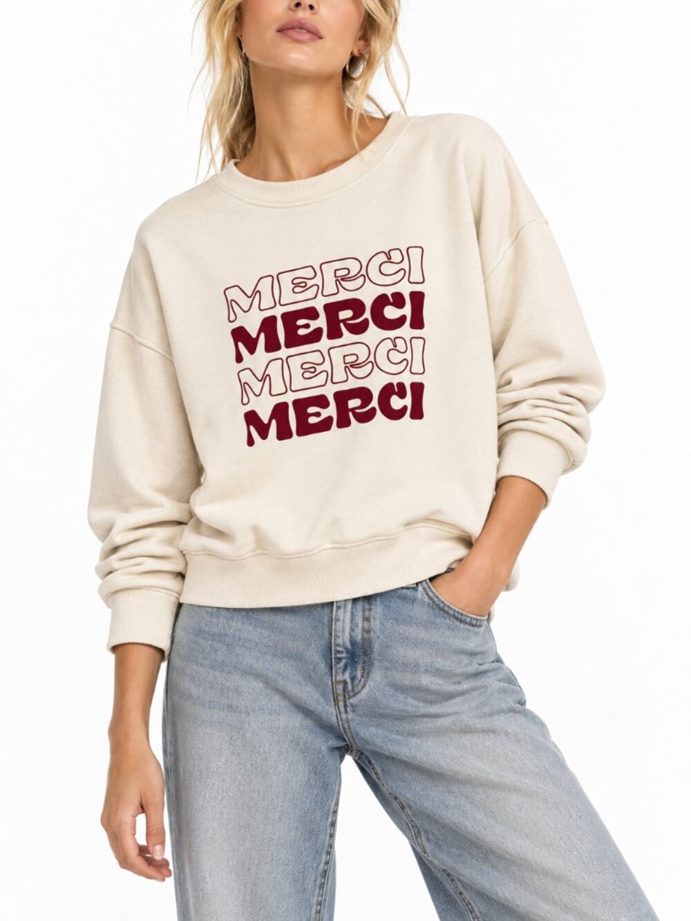 PACT Merci Cloud Brushed Fleece Crew Sweatshirt Organic Cotton Cream Medium NWT